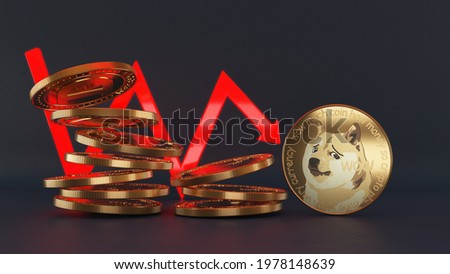 DogeCoin sell Bearish trend. 3D Illustration Foto stock © 