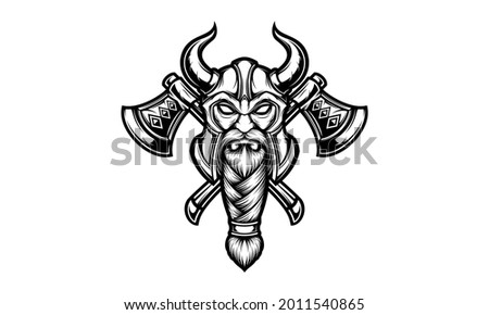 Viking head with double axe isolated vector
