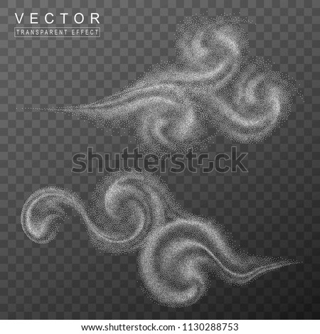 Abstract blizzard, snow storm and whirlwind. Dynamic 3d elements. White cloud of dots. The effect of smoke, spray and mist on transparent background