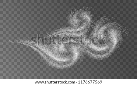 Snowstorm effect on transparent background. Abstract dots clouds, blizzard and whirlwind. Dynamic 3d elements