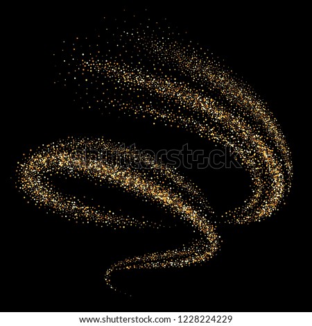 Golden shimmering swirl, vortex or spiral. Isolated abstract motion on black background. Glittering star dust trail. Magic sparkling lines ストックフォト © 