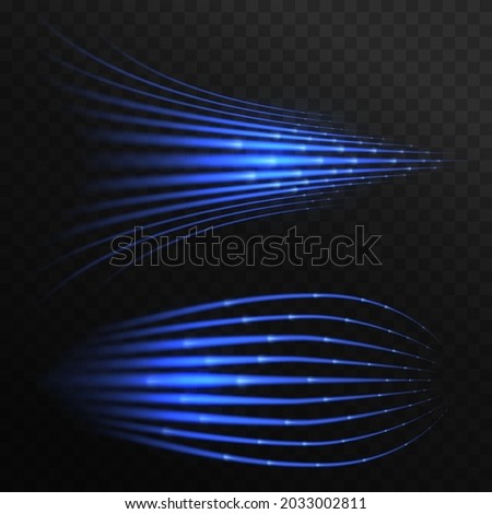 Blue laser beams. Speed, supersonic wave. Sparkling light effect