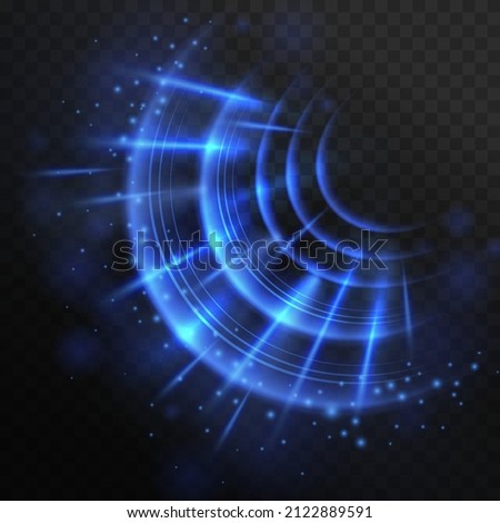 Magic blue rays. Brilliant blast wave. Fantastic light effect. Abstract sound wave, wi-fi signal