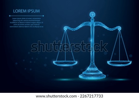 Abstract mesh line and point scales of justice symbols. Low poly wireframe law judgement concept. Polygonal vector futuristic illustration