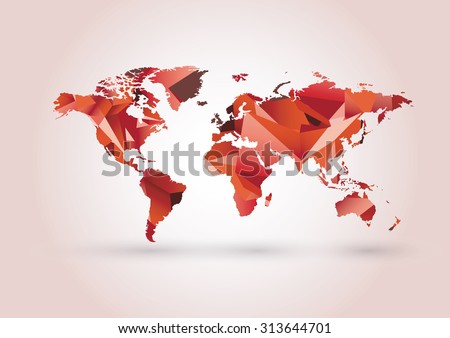 Vector Low Poly World Map. Polygonal ruby ilustration.