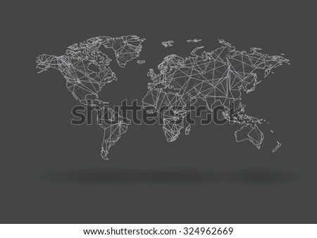 Vector world map with nodes linked by lines connecting dots and lines. Connection structure. Vector science background. Polygonal vector background