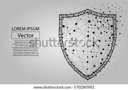 Security Shield composed of polygons. Business concept of data protection. Low poly vector illustration of a starry sky or Cosmos. The shield consists of lines, dots and shapes