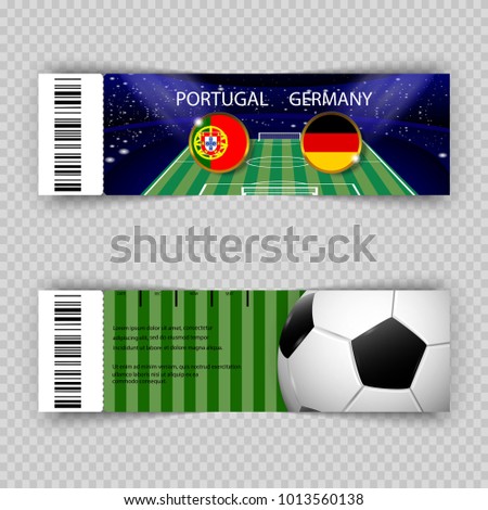 UEFA EURO 2024 eps 10 vector football tickets layout template set with bar code. Front, back flyer side isolated. Copa America 2024 editable promotion material for web, print. Soccer world sport event