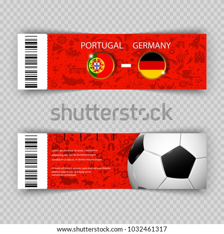 UEFA EURO 2024 vector football ticket layout template set with bar code. Front, back flyer side isolated. Copa America 2024 football cup editable promotion material for web, print. Soccer world sport