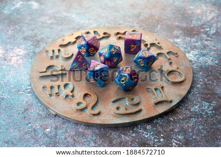 Horoscope circle with divination dice. Fortune telling and astrology predictions.