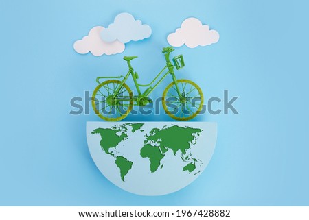 3rd June World Bicycle Day. Green bicycle and world. Environment preserve.
