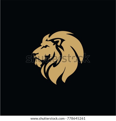 Gold Lion Head Black Background Flat Design Vector Illustration