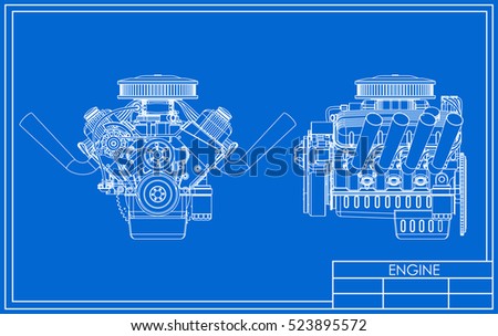 Hot rod V8 Engine drawing