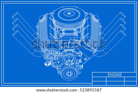 Hot rod V8 Engine drawing