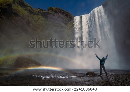 Similar – Image, Stock Photo Traveling man near waterfall in mountains