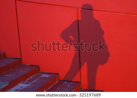 shadow in the background of a red wall and stairs