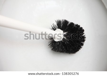 cleaning a toilet bowl with brush. Clean up your house.