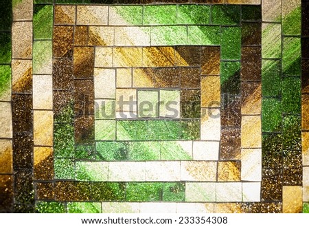 Abstract colorful rectangle glass mosaic background green and brown tone with block pattern