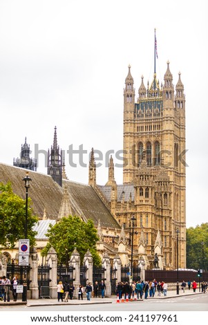 LONDON, ENGLAND UK - SEPTEMBER 20, 2014: Houses of Parliament Palace of Westminster on September 20, 2014, England UK.