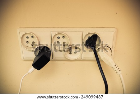 Electricity in house. Unclean like dangerous concept. Dirty electric plug in socket for power.