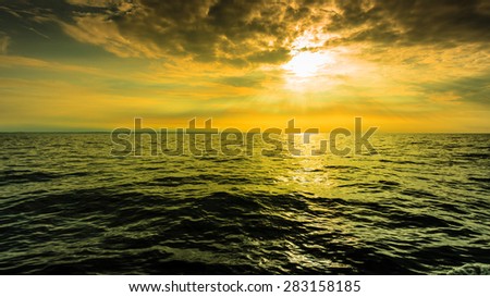 Beautiful seascape evening sea sunset horizon and sky. Tranquil scene. Natural composition of nature. Landscape.