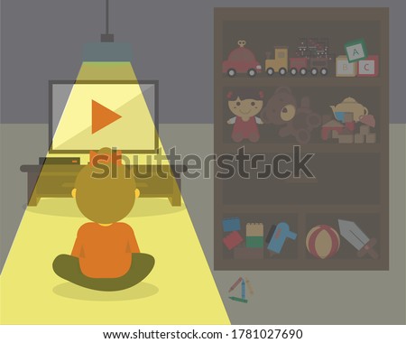 Watching TV all day and ignore all toys vector