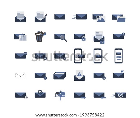 all email icon set for business purpose for each action since drafting and sending to recall email