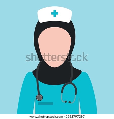 Muslim Female Nurse avatar clipart icon logo animated cartoon vector in flat design women occupation