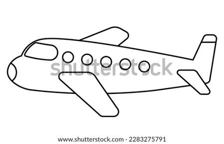 Cartoon Airplane Line Drawing Icon Vector Isolated on White Background