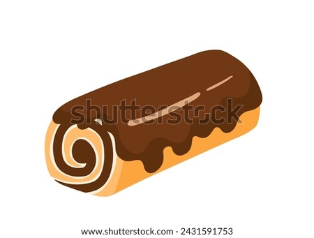 Cute hand drawn Swiss Roll Cake Chocolate pastry sweet food dessert cartoon vector illustration isolated on white background for birthday party