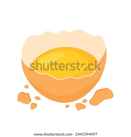 Cracked Raw Egg with Yolk for Baking and Cooking Food Ingredient Icon Clipart Cartoon Vector Illustration Isolated on White Background