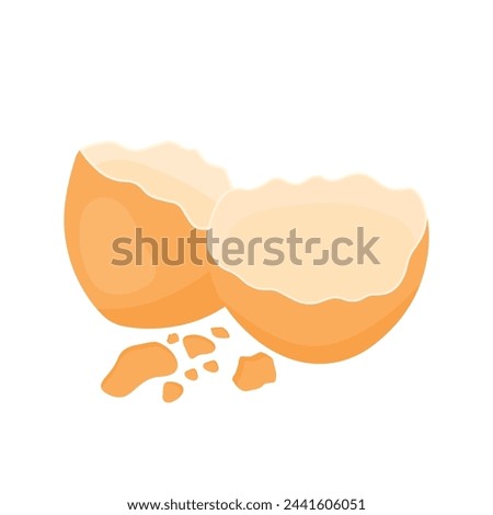 An Empty Open Cracked Egg Shell in a Cracked Half Peeled Shell Clipart Cartoon Vector Illustration Isolated on White Background