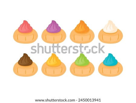 Iced Rose Gem Biscuit Traditional Snack Food Cookies Flat Drawing. Cartoon vector illustration isolated on white background