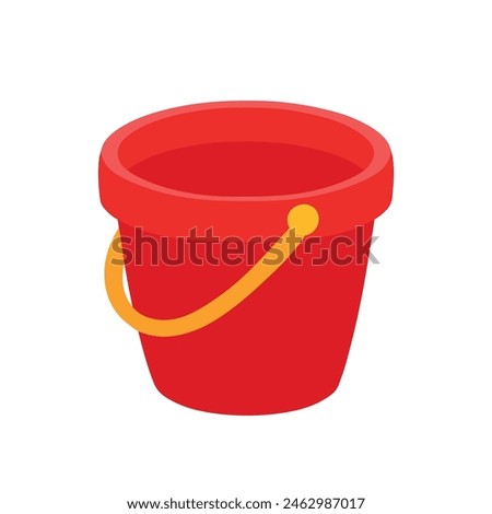 Empty Red Sand bucket with yellow handle. Kid toys for building sand castle in beach vacation. Summer doodle icon vector illustration isolated