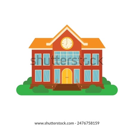 School Building in Park in Flat Cartoon Vector Illustration for Back To School Banner Element Decoration Isolated on Transparent Background