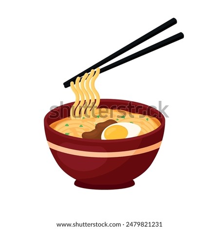 Delicious Noodle Ramen Japanese Food with Chopstick Vector Illustration Isolated on Transparent Background