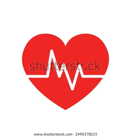 Flat Heart Rate Icon Symbol with Heart Shape Vector Illustration Isolated on Transparent Background