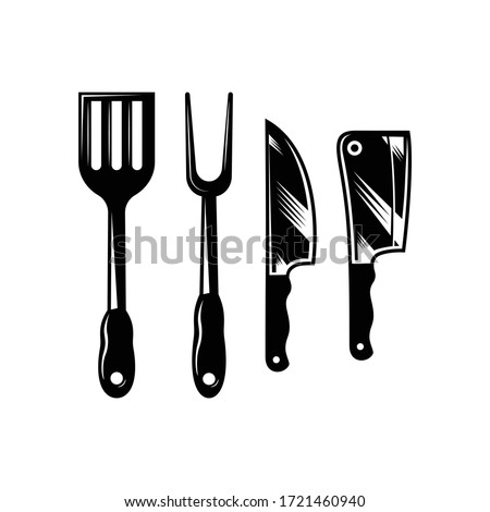 Set of spatula and knife logo vector illustration. Black / silhouette.