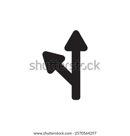 Traffic arrows straight and left. Black color isolated on white background