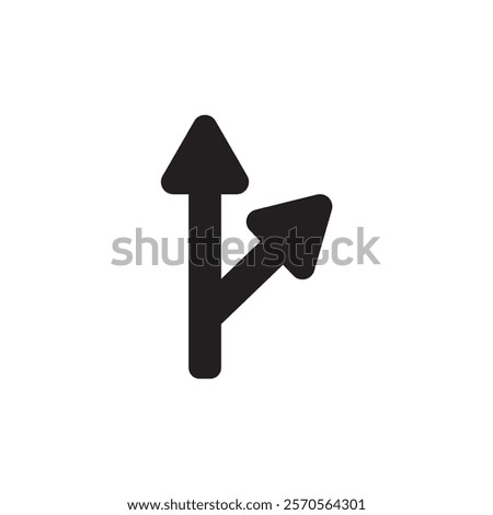 Traffic arrows straight ahead and to the right. Black color isolated on white background