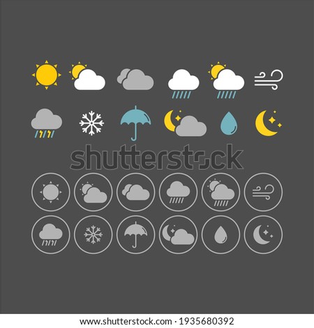 Weather flat vector icons set. Weather forecast icons