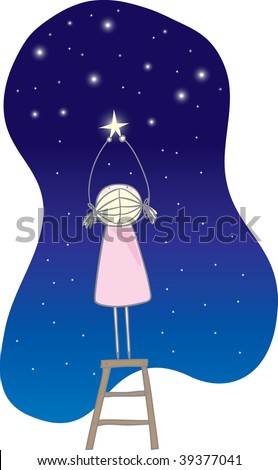 Vector Images Illustrations And Cliparts Reaching For The Stars Girl Catching A Star In The Night Sky Hqvectors Com