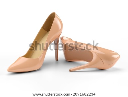 Women's beige shoes isolated on a white background. 3D rendering illustration. Foto stock © 
