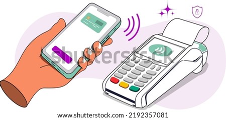 Making payment at store for point of sale ( POS ) concept vector illustration using NFC technology with smart phone banking app. can use for, landing page, template, ui, web, mobile app, poster