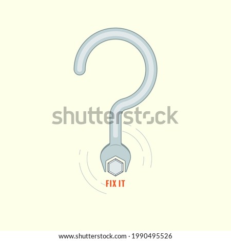 Question mark icon adapted to be wrench turning bolt. Fix the problem concept. Vector illustration outline flat design style.