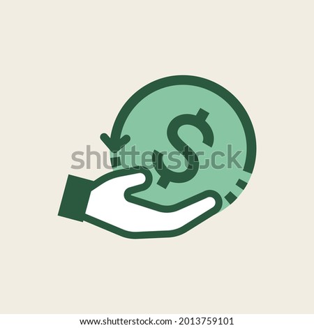 Hand holding returning arrow shaped dollar coin. Conceptual illustration of payback, cashback, repay, refund, return on investment. Vector illustration outline flat design style.