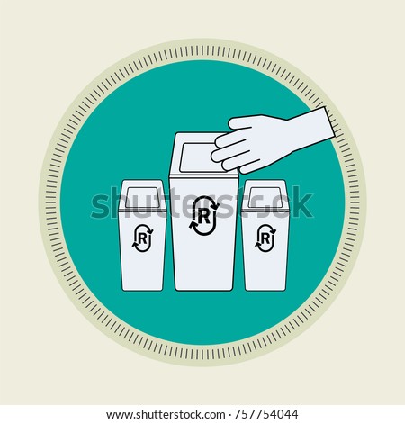 Minimal line flat design of recycling. Have a hand in Concept. Retro scout badge style. Vector illustration.