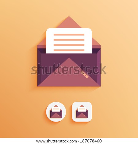 Envelope flat icon. Examples of round and square buttons. Vector illustration EPS10.