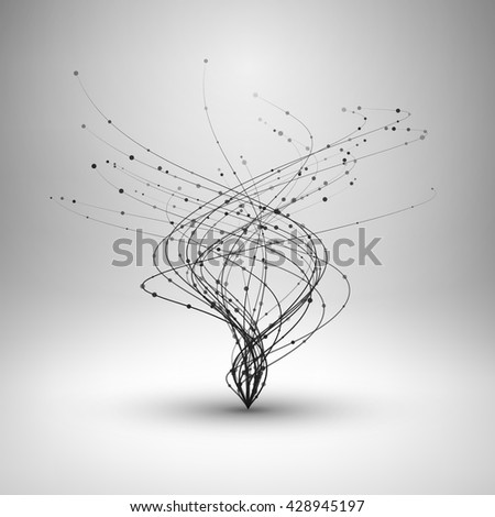 Tornado. Swirl with connected line and dots. Wired wavy structure. Technology connection concept. Vector abstract illustration.