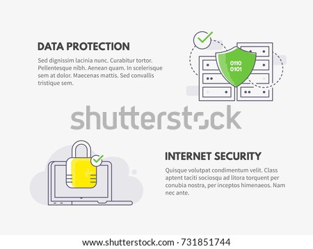 Internet security and Data protection. Cyber security concept. Vector thin line illustration design.